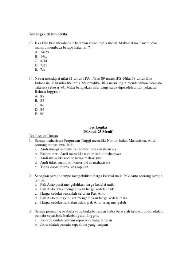 Soal Tpa Bappenas Pdf Soal Tpa Tes Potensi Akademik