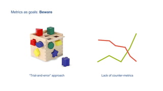Metrics as goals: Beware
Lack of counter-metrics“Trial-and-error” approach
 