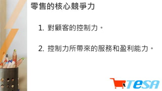 零售的核心競爭力
1. 對顧客的控制力。
2. 控制力所帶來的服務和盈利能力。
 