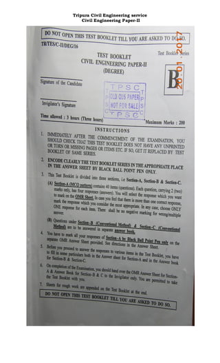 Tripura Civil Engineering service
Civil Engineering Paper-II
 