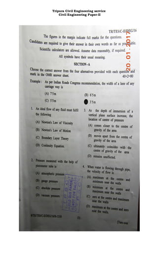 Tripura Civil Engineering service
Civil Engineering Paper-II
 