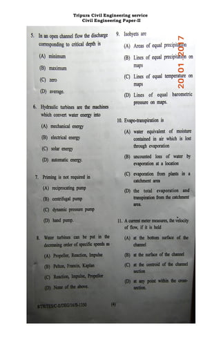 Tripura Civil Engineering service
Civil Engineering Paper-II
 