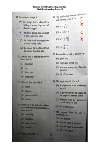 Tripura Civil Engineering service
Civil Engineering Paper-II
 