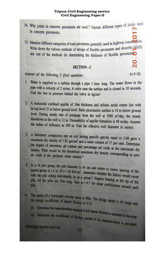 Tripura Civil Engineering service
Civil Engineering Paper-II
 