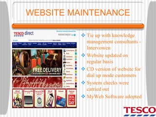 WEBSITE MAINTENANCE
 Tie up with knowledge
management consultants -
Intervowen
 Website updated on
regular basis
 CD version of website for
dial up mode customers
 System checks were
carried out
 MyWeb Software adopted
 