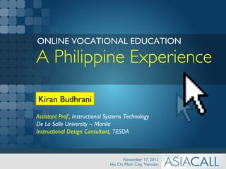 TVET Education Online - A Philippine Experience with TESDA