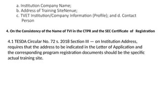 Comprehensive Work Instructions for TESDA TVET Program Registration and ...