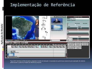 Implementação de Referência
Aplicação do Modelo




                      Figura 96: Interface do Moviemasher adaptada à tarefa de tradução/ composição de audiovisual acessível para operação de sistema
                      desenvolvido a partir do modelo de referência proposto.
 