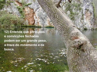 12) Entenda que princípios e convicções fechadas  podem ser um grande peso, a trave do movimento e da  busca. 