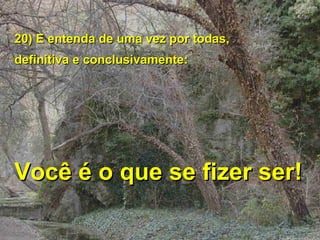 20) E entenda de uma vez por todas,  definitiva e conclusivamente: Você é o que se fizer ser!  