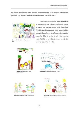 ͙Ƶŵ ĚĞƐĞŶŚŽ ƵŵĂ ƉĂƌƚŝĐŝƉĂĕĆŽ͙




ĂƐ ĐƌŝĂŶĕĂƐ ƉĞƌĐĞďĞƌŵŽƐ ƋƵĞ Ž ĚĞƐĞŶŚŽ ͞ƚĞŵ ŵŽǀŝŵĞŶƚŽ͟ ʹ ƚĂů ĐŽŵŽ ŶĂ ĐĂƐĂ ĚŽ dŝĂŐŽ
;ĚĞƐĞŶŚŽ ϳϴͿ͗ ͞ĂƋƵŝ Ġ Ă ĐŚĂŵŝŶĠ ŽŶĚĞ ĞƐƚĄ Ă ĚĞŝƚĂƌ ĨƵŵŽ ĚŽ ĐŽŵĞƌ͘͟


                                                           KƵƚƌŽƐ ƌĞŐŝƐƚŽƐ ĞǆŝƐƚĞŵ͕ ŽŶĚĞ ƐĆŽ ǀŝƐşǀĞŝƐ
                                                  ŽƐ ƉŽƌŵĞŶŽƌĞƐ ƋƵĞ ŝŶĚŝĐĂŵ ŵŽǀŝŵĞŶƚŽ͗ ĐŽŵŽ
                                                  ŽƐ ƚƌĂĕŽƐ ƋƵĞ ĂĐŽŵƉĂŶŚĂŵ Ž ĂǀŝĆŽ ;ĚĞƐĞŶŚŽƐ
                                                  ϳϵ Ğ ϴϬͿ͖ Ă ĂĐĕĆŽ ĚĞ ƉĂƐƐĞĂƌ Ž ĐĆŽ ;ĚĞƐĞŶŚŽ ϴϭͿ͖
                                                  Ă ĐƌĞƉŝƚĂĕĆŽ ĚĞ ůƵŵĞ ŶƵŵĂ ĨŽŐƵĞŝƌĂ ĚĞ ŵĂŐƵƐƚŽ
                                                  ;ĚĞƐĞŶŚŽ ϴϮͿ͖ Ž ǀĞŶƚŽ Ă ƐĂŝƌ ĚĂƐ ŶƵǀĞŶƐ
                                                  ;ĚĞƐĞŶŚŽ ϴϯͿ͖ ŽƐ ĐŽŶĨĞƚŝƐ ŶŽ Ăƌ ŶƵŵ ĐŽƌƚĞũŽ ĚĞ
 ĞƐĞŶŚŽ ϳϵ ʹ dĞŵĂ ŝǀƌĞ ʹ dŝĂŐŽ ĞƌƌĞŝƌĂ͕ ϲ
 ĂŶŽƐ
                                                  ĐĂƌŶĂǀĂů ;ĚĞƐĞŶŚŽƐ ϴϰ Ğ ϴϱͿ͘




          ĞƐĞŶŚŽ ϴϬ ʹ dĞŵĂ ŝǀƌĞ ʹ dŝĂŐŽ               ĞƐĞŶŚŽ ϴϭ ʹ dĞŵĂ ŝǀƌĞ ʹ ŶĂ ŝůŝƉĂ͕ ϰ ĂŶŽƐ
          ĞƌƌĞŝƌĂ͕ ϲ ĂŶŽƐ




    ĞƐĞŶŚŽ ϴϮ ʹ DĂŐƵƐƚŽ ʹ ŝŽŐŽ DŝŐƵĞů͕ ϱ ĂŶŽƐ                 ĞƐĞŶŚŽ ϴϯ ʹ ,ŝƐƚſƌŝĂ ͞DĂƌŝĂ ĂƐƚĂŶŚĂ͟ ʹ ĄƌďĂƌĂ͕
                                                                ϱ ĂŶŽƐ




                                                      ϵϭ
 