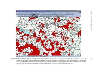 PARTE IV – APLICAÇÃO DA METODOLOGIA
                                                                                                                                                             - 179 -
Figura 40. Detalhe do Mapa de Unidades de Compartimentação Fisiográfica da área-piloto da tese. Na porção superior da figura visualiza-se a “barra de
           ferramentas” do software MapInfo, utilizado para a aplicação do Sistema Gerenciador de Informações. O botão indicado pela seta é utilizado para
           destacar as informações associadas a cada elemento do mapa, conforme será visto nas figuras seguintes. As regiões coloridas com cor vermelha
           constituem áreas eliminadas para a disposição de resíduos sólidos, devido às características de uso e ocupação do solo.
 