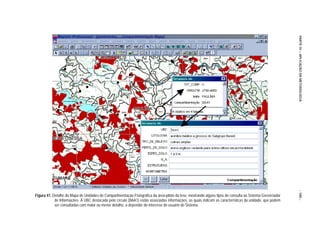 PARTE IV – APLICAÇÃO DA METODOLOGIA
                                                                                                                                                            - 180 -
Figura 41. Detalhe do Mapa de Unidades de Compartimentação Fisiográfica da área-piloto da tese, mostrando alguns tipos de consulta ao Sistema Gerenciador
            de Informações. À UBC destacada pelo círculo (BAA1) estão associadas informações, as quais indicam as características da unidade, que podem
            ser consultadas com maior ou menor detalhe, a depender do interesse do usuário do Sistema.
 