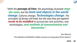 Mission Simulation Lab
HICEE
Mission Simulation Lab
HICEE
“With the passage of time, the psychology of people stays
the same, but the tools and objects in the world
change. Cultures change. Technologies change. The
principles of design still hold, but the way they get applied
needs to be modified to account for new activities, new
technologies, new methods of communication and
interaction.”
Don Norman
“The DESIGN of EVERYDAY THINGS, Revised and Expanded 2013’s Edition”
10:35 46
 