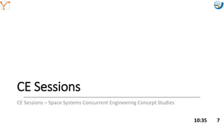 Mission Simulation Lab
HICEE
Mission Simulation Lab
HICEE
Mission Simulation Lab
HICEE
Mission Simulation Lab
HICEE
CE Sessions
CE Sessions – Space Systems Concurrent Engineering Concept Studies
10:35 7
 