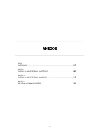 213
ANEXOS
206HANEXO I
207HQUESTIONÁRIO______________________________________________________381H215
208HANEXOS II
209HQUADROS DE ANÁLISE DE DADOS QUANTITATIVOS _____________________________382H229
210HANEXOS III
211HQUADROS DE ANÁLISE DE DADOS QUALITATIVOS ______________________________383H342
212HANEXOS IV
213HESTRUTURA DO ENSINO SECUNDÁRIO______________________________________384H369
 