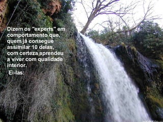 Dizem os "experts" em comportamento que, quem já consegue assimilar 10 delas, com certeza aprendeu a viver com qualidade interior. Ei-las: 