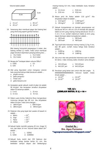 Tes Formatif Besaran & Satuan | PDF