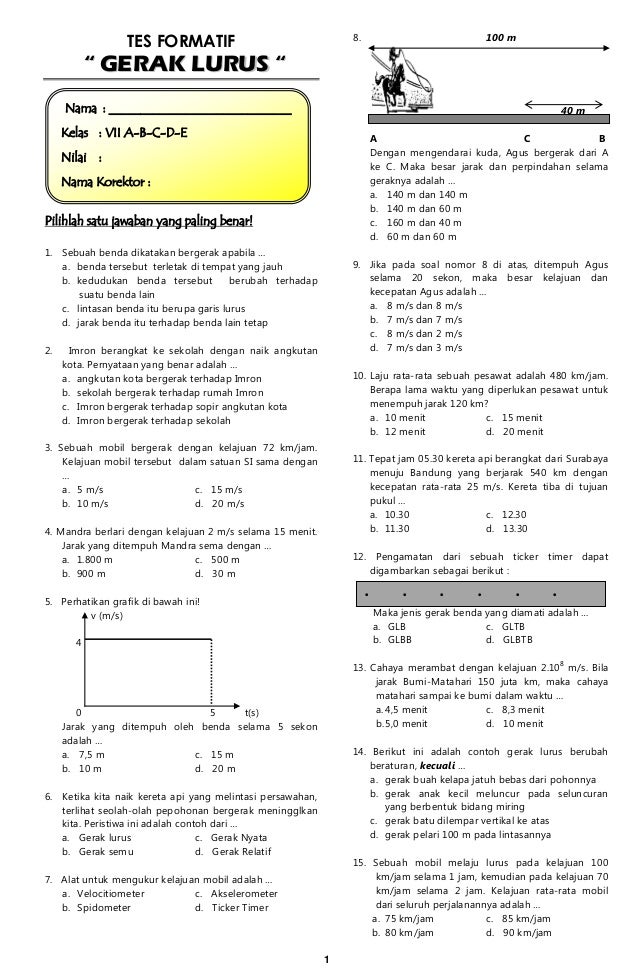Tes Formatif Gerak Lurus Tes Formatif Gerak Lurus