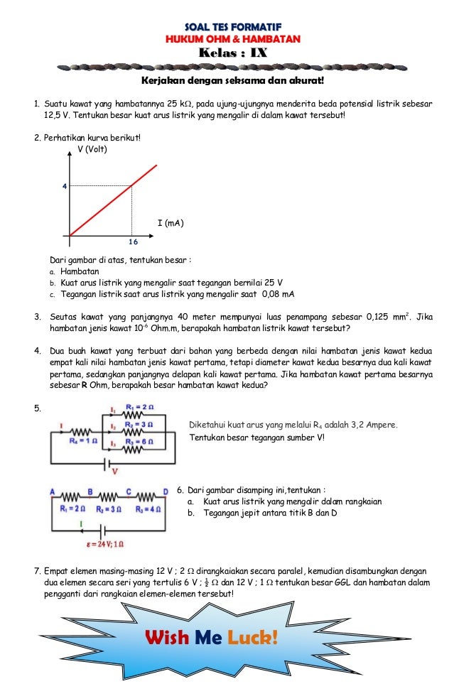 Tes Formatif Hukum Ohm Hambatan