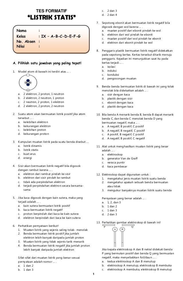 Tes Formatif Listrik Statis