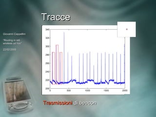 Tracce
Giovanni Cappellini

“Routing in reti
wireless ad hoc”
             hoc”

22/02/2005




                      Trasmissioni di beacon
 