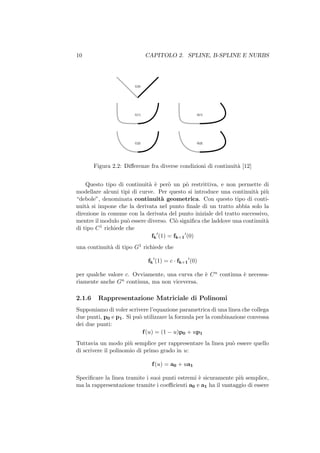 10 CAPITOLO 2. SPLINE, B-SPLINE E NURBS
Figura 2.2: Diﬀerenze fra diverse condizioni di continuit`a [12]
Questo tipo di co...