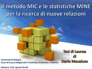 Università di Bologna
Corso di Laurea Magistrale in Statistica, Economia e Impresa

Relatore: Prof. Ignazio Drudi
 
