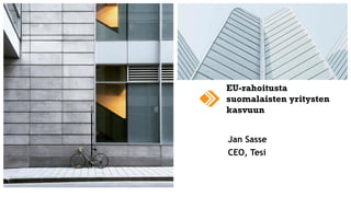 EU-rahoitusta
suomalaisten yritysten
kasvuun
Jan Sasse
CEO, Tesi
 
