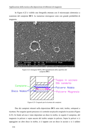 depositato a 120 A. 
La dimensione della macroparticella visibile in primo piano è di circa  	# 
Il numero di macropartice...