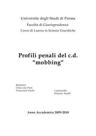 Profili penali del c.d. "mobbing"