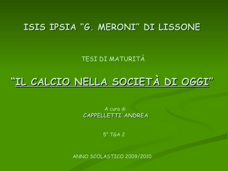 Tesina Sul Calcio Terza Media Pdf
