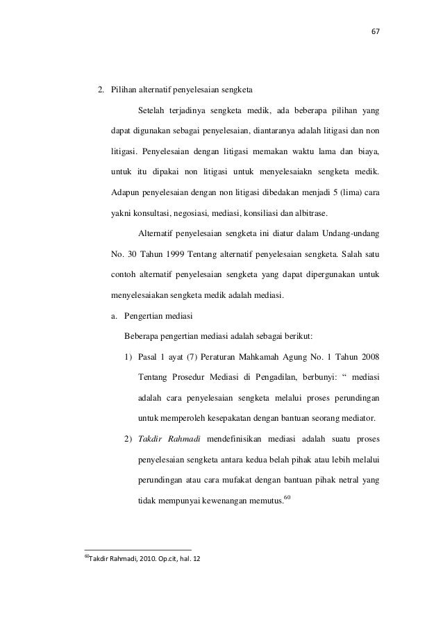 Implementasi mediasi dalam sengketa medik