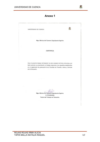 UNIVERSIDAD DE CUENCA
ROJAS ROJAS IRMA ALICIA
TAPIA MALLA NATALIA RAQUEL 169
Anexo 1
 