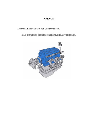 ANEXOS



ANEXOS A.1. MOTORES Y SUS COMPONENTES.


    A.1.1. CONJUNTO BLOQUE, CIGÜEÑAL, BIELAS Y PISTONES.
 