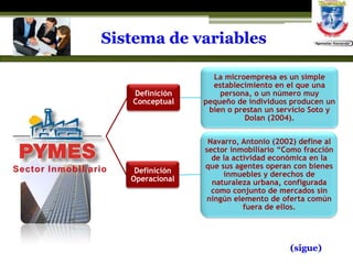 Sistema de variablesSector Inmobiliario(sigue)