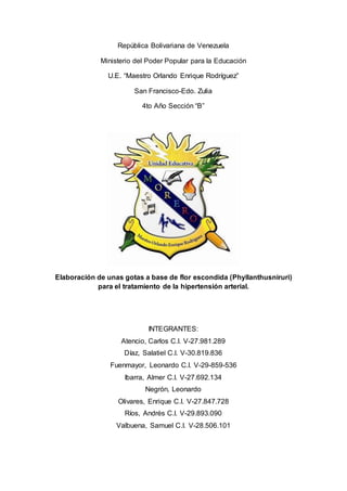República Bolivariana de Venezuela
Ministerio del Poder Popular para la Educación
U.E. “Maestro Orlando Enrique Rodríguez”...