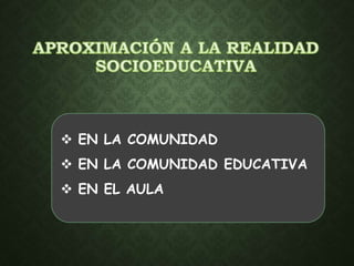  EN LA COMUNIDAD 
 EN LA COMUNIDAD EDUCATIVA 
 EN EL AULA 
 