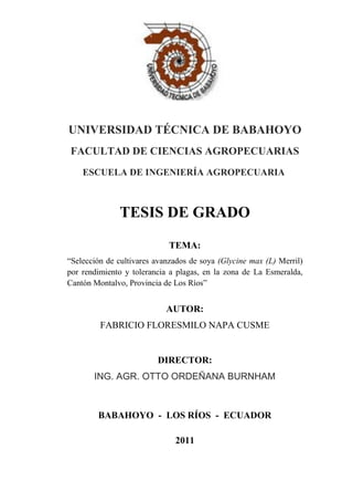 1
UNIVERSIDAD TÉCNICA DE BABAHOYO
FACULTAD DE CIENCIAS AGROPECUARIAS
ESCUELA DE INGENIERÍA AGROPECUARIA
TESIS DE GRADO
TEM...