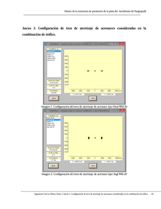 Diseño de la estructura de pavimento de la pista del Aeródromo de Panguipulli
Ingeniería Civil en Obras Civiles | Anexo 1: Configuración de tren de aterrizaje de aeronaves consideradas en la combinación de tráfico. 69
Anexo 1: Configuración de tren de aterrizaje de aeronaves consideradas en la
combinación de tráfico.
Imagen 1: Configuración del tren de aterrizaje de aeronave tipo Dual Whl-20
Imagen 2: Configuración del tren de aterrizaje de aeronave tipo Sngl Whl-20
 