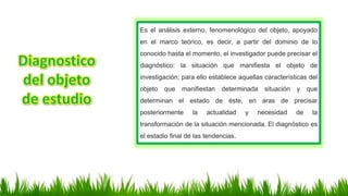 Es el análisis externo, fenomenológico del objeto, apoyado
en el marco teórico, es decir, a partir del dominio de lo
conoc...