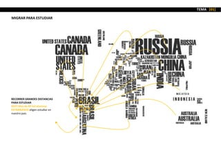 RECORRER GRANDES DISTANCIAS
PARA ESTUDIAR
HOY! Mas de 40 mil alumnos
EXTRANJEROS eligen estudiar en
nuestro país.
TEMA [01...
