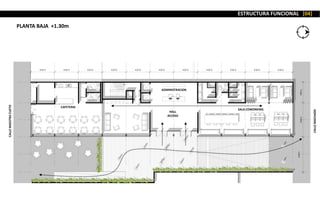 ESTRUCTURA FUNCIONAL [04]
PLANTA BAJA +1.30m
HALL
ACCESO
CAFETERIA
SALA COWORKING
ADMINISTRACION
CALLEMAESTRACUETO
CALLEMACHADO
 