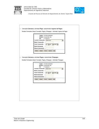 Universidad de Chile
               Facultad de Ciencias Físicas y Matemáticas
               Departamento de Ingeniería Industrial

                     Creación del Proceso de Atención de Requerimientos de Clientes Tarjeta Paris




Tesis de Grado                                                                                      144
Master in Business Engineering
 