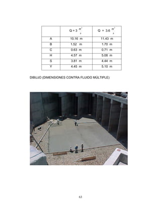 Q = 3
s
m3
Q = 3.6
s
m3
A 10.16 m 11.43 m
B 1.52 m 1.70 m
C m0.63 0.71 m
H 4.57 m 5.08 m
S 3.81 m 4.44 m
Y 4.45 m 5.10 m
DIBUJO (DIM SIONES CO UIDO MÚLTEN NTRA FL IPLE)
63
 