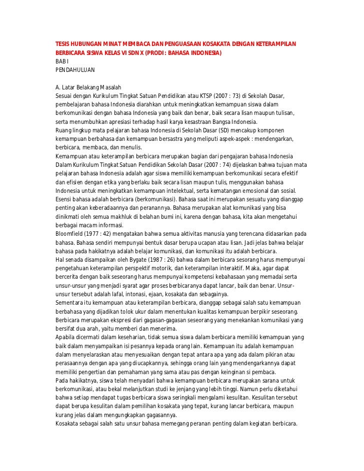 Tesis hubungan minat membaca dan penguasaan kosakata 