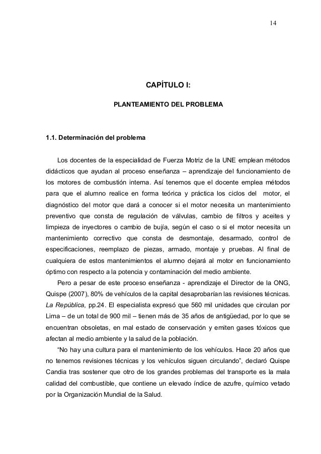 Planteamiento del problema de un motor de combustión interna