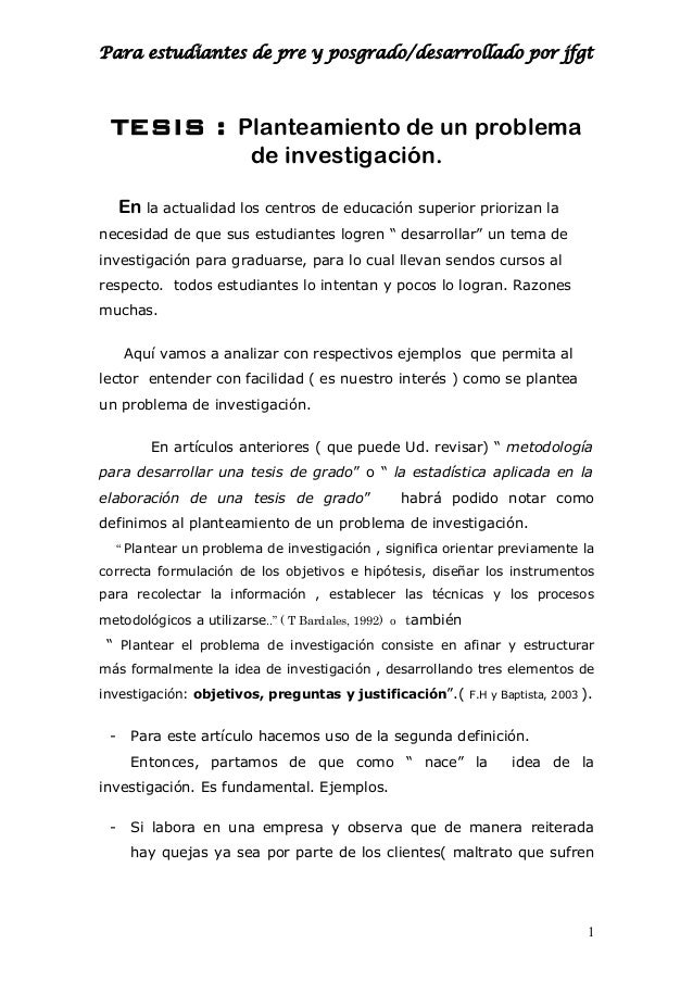 Tesis, planteamiento de un problema de investigación