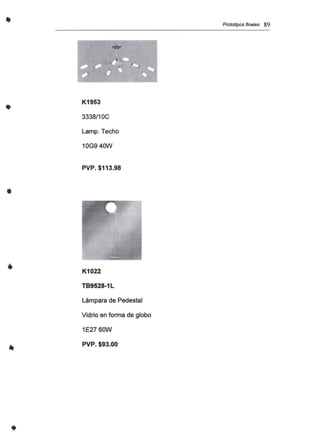 •
•
"
K1953
3338/1 OC
Lamp. Techo
10G940W
PVP. $113.98
Prototipos fina/es 89
• K1022
TB9528-1L
Lámpara de Pedestal
Vidrio en forma de globo
1E2760W
PVP. $93.00
 
