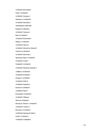 At.Madrid 2 R.Sociedad 1

Cádiz 3 At.Madrid 1

At.Madrid 3 Zaragoza 3

Salamanca 2 At.Madrid 2

At.Madrid 1 Barcelona 2

TEMPORADA 1984/1985:

Español 0 At.Madrid 0

At.Madrid 3 Osasuna 0

Betis 0 At.Madrid 1

At.Madrid 2 R.Sociedad 1

Málaga 1 At.Madrid 0

At.Madrid 2 Murcia 1

At.Madrid 1 Hércules de Alicante 0

Valencia 0 At.Madrid 0

At.Madrid 1 Barcelona 2

Sporting de Gijón 2 At.Madrid 1

At.Madrid 1 Sevilla 1

Valladolid 2 At.Madrid 2

At.Madrid 2 Racing de Santander 1

At.Bilbao 2 At.Madrid 2

At.Madrid 0 R.Madrid 1

Zaragoza 1 At.Madrid 1

At.Madrid 1 Elche 0

At.Madrid 2 Española 2

Osasuna 0 At.Madrid 0

At.Madrid 2 Betis 0

R.Sociedad 0 At.Madrid 4

At.Madrid 3 Málaga 0

Murcia 0 At.Madrid 1

Hércules de Alicante 1 At.Madrid 3

At.Madrid 2 Valencia 3

Barcelona 2 At.Madrid 2

At.Madrid 0 Sporting de Gijón 0

Sevilla 2 At.Madrid 4

At.Madrid 2 Valladolid 0


                                     246
                                     1
 